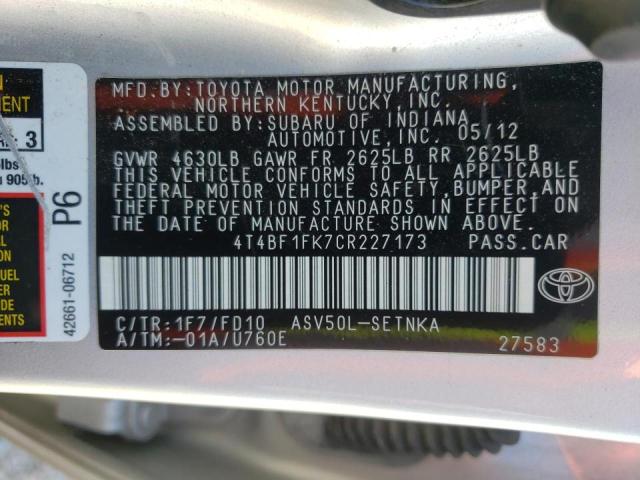 Photo 10 from auction – 2012 TOYOTA CAMRY BASE with VIN 4T4BF1FK7CR227173
