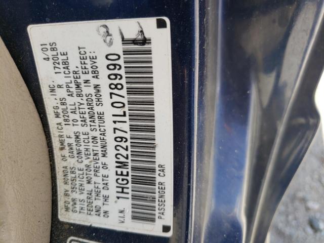 Photo 10 from auction – 2001 HONDA CIVIC SI with VIN 1HGEM22971L078990