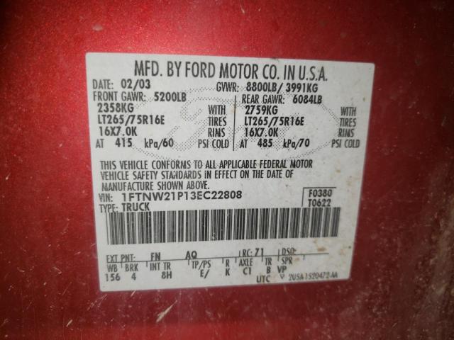 Photo 10 from auction – 2003 FORD F250 SUPER with VIN 1FTNW21P13EC22808