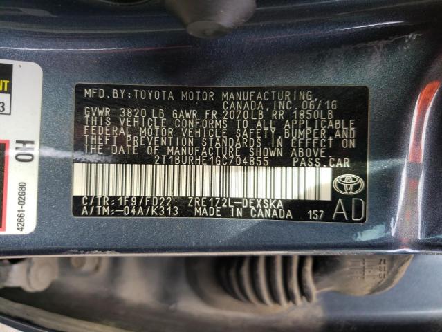 Photo 10 from auction – 2016 TOYOTA COROLLA L with VIN 2T1BURHE1GC704855