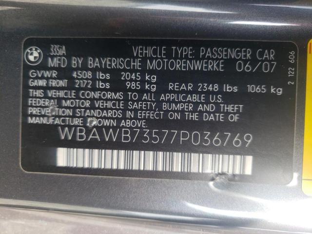 Photo 10 from auction – 2007 BMW 335 I with VIN WBAWB73577P036769