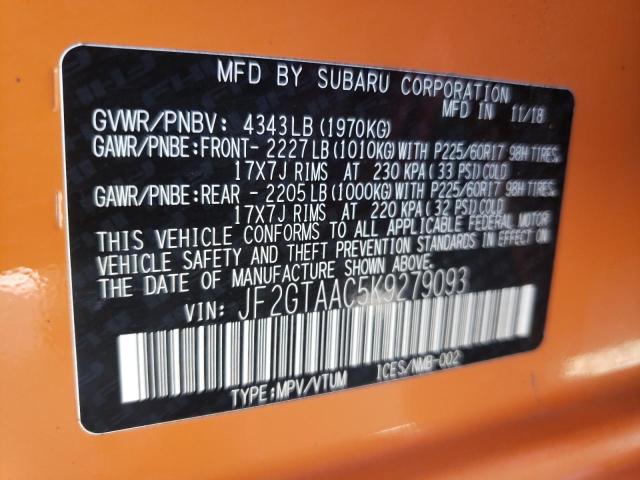 Photo 10 from auction – 2019 SUBARU CROSSTREK with VIN JF2GTAAC5K9279093