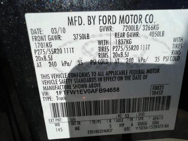 Photo 10 from auction – 2010 FORD F150 SUPER with VIN 1FTFW1EV0AFB94658