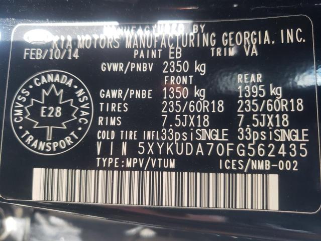 Photo 10 from auction – 2015 KIA SORENTO EX with VIN 5XYKUDA70FG562435