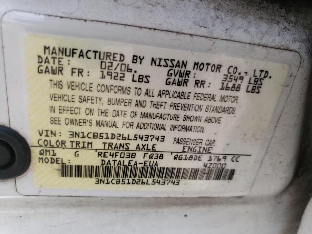 Photo 10 from auction – 2006 NISSAN SENTRA 1.8 with VIN 3N1CB51D26L543743