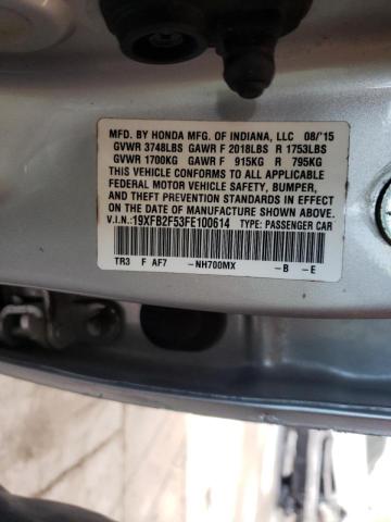 Photo 10 from auction – 2015 HONDA CIVIC LX with VIN 19XFB2F53FE100614