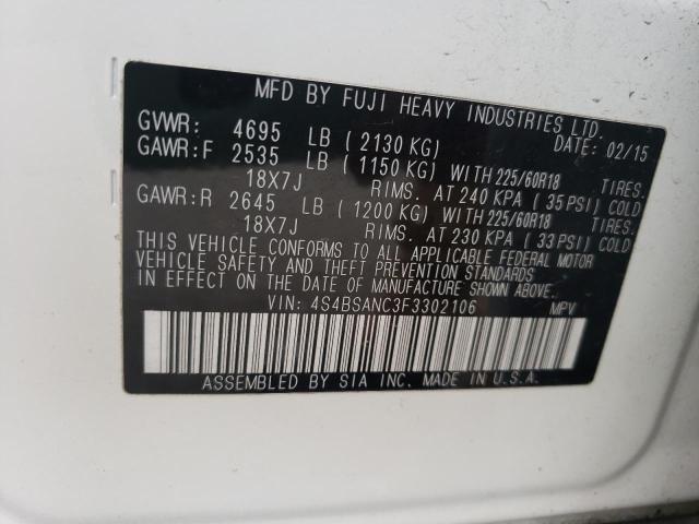 Photo 10 from auction – 2015 SUBARU OUTBACK 2. with VIN 4S4BSANC3F3302106