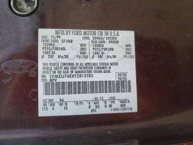 Photo 10 from auction – 2000 FORD EXPLORER E with VIN 1FMZU74EXYZB15783