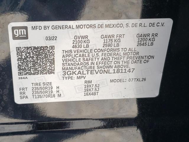Photo 10 from auction – 2022 GMC TERRAIN SL with VIN 3GKALTEV0NL181147