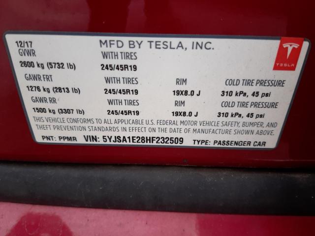 Photo 10 from auction – 2017 TESLA MODEL S with VIN 5YJSA1E28HF232509