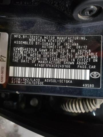 Photo 10 from auction – 2012 TOYOTA CAMRY BASE with VIN 4T4BF1FKXCR249166