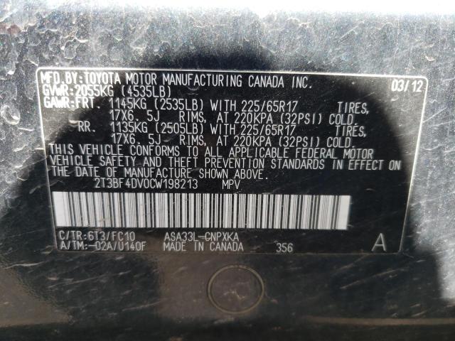 Photo 10 from auction – 2012 TOYOTA RAV4 with VIN 2T3BF4DV0CW198213