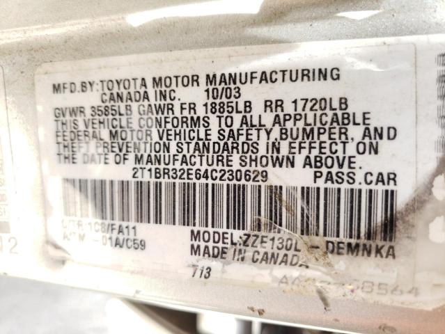 Photo 10 from auction – 2004 TOYOTA COROLLA CE with VIN 2T1BR32E64C230629