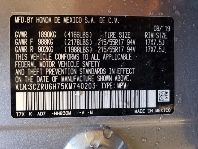 Photo 10 from auction – 2019 HONDA HR-V EXL with VIN 3CZRU6H75KM740203