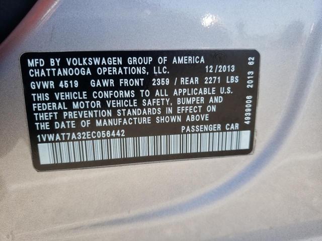 Photo 10 from auction – 2014 VOLKSWAGEN PASSAT S with VIN 1VWAT7A32EC056442