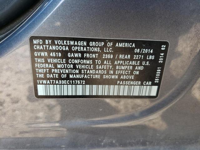 Photo 10 from auction – 2014 VOLKSWAGEN PASSAT S with VIN 1VWAT7A33EC117572