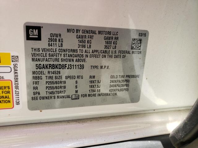 Photo 10 from auction – 2015 BUICK ENCLAVE with VIN 5GAKRBKD8FJ311139