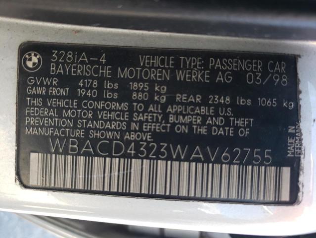 Photo 10 from auction – 1998 BMW 328 I AUTO with VIN WBACD4323WAV62755