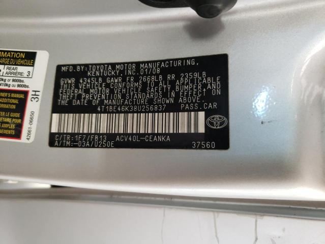 Photo 10 from auction – 2008 TOYOTA CAMRY CE with VIN 4T1BE46K38U256837
