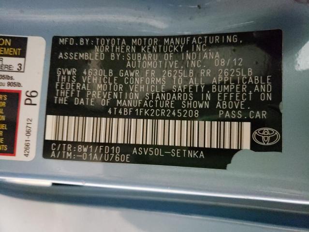 Photo 10 from auction – 2012 TOYOTA CAMRY BASE with VIN 4T4BF1FK2CR245208