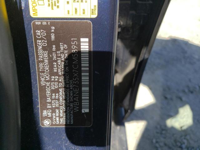 Photo 10 from auction – 2007 BMW 530 I with VIN WBANE735X7CM58951