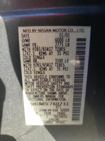 Photo 10 from auction – 2005 NISSAN PATHFINDER with VIN 5N1AR18W05C760231