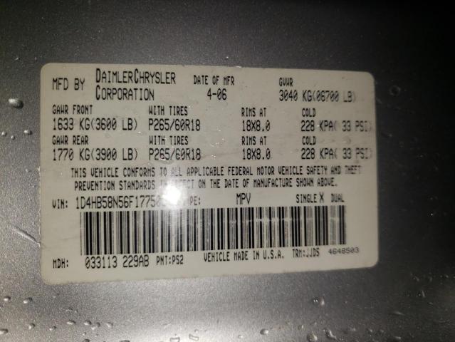 Photo 10 from auction – 2006 DODGE DURANGO LI with VIN 1D4HB58N56F177503