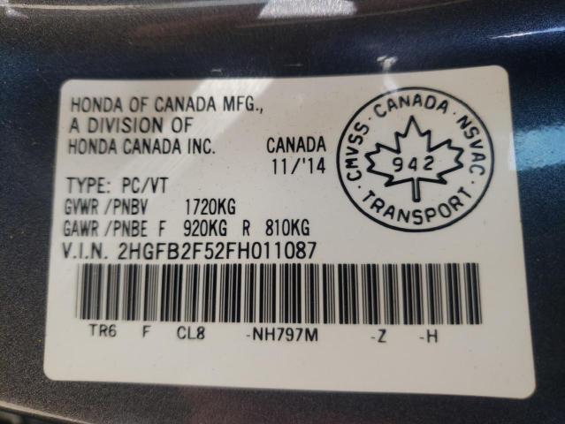 Photo 10 from auction – 2015 HONDA CIVIC LX with VIN 2HGFB2F52FH011087