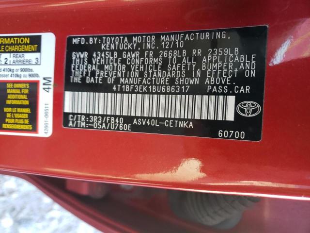 Photo 10 from auction – 2011 TOYOTA CAMRY BASE with VIN 4T1BF3EK1BU686317