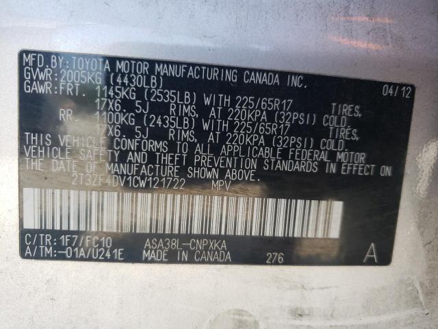 Photo 10 from auction – 2012 TOYOTA RAV4 with VIN 2T3ZF4DV1CW121722