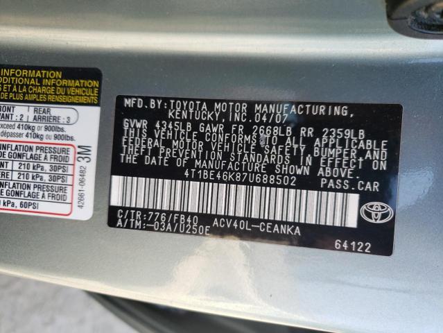 Photo 10 from auction – 2007 TOYOTA CAMRY CE with VIN 4T1BE46K87U688502