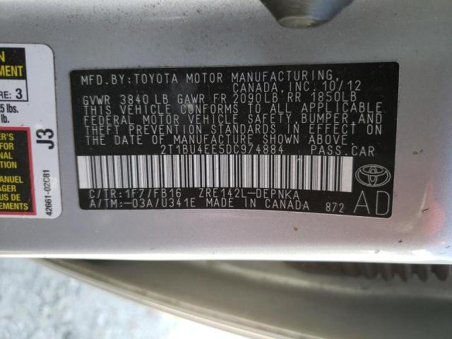 Photo 10 from auction – 2013 TOYOTA COROLLA BA with VIN 2T1BU4EE5DC974884