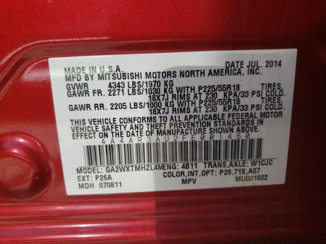 Photo 10 from auction – 2015 MITSUBISHI OUTLANDER with VIN 4A4AR3AU2FE001460