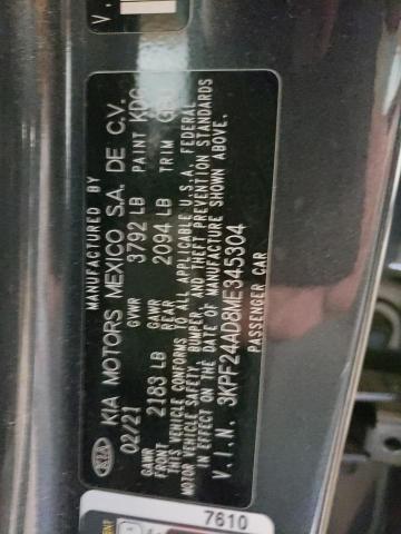 Photo 10 from auction – 2021 KIA FORTE FE with VIN 3KPF24AD8ME345304