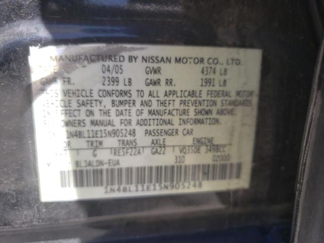 Photo 10 from auction – 2005 NISSAN ALTIMA SE with VIN 1N4BL11E15N905248