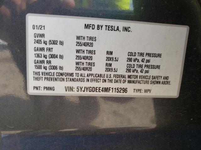 Photo 10 from auction – 2021 TESLA MODEL Y with VIN 5YJYGDEE4MF115296