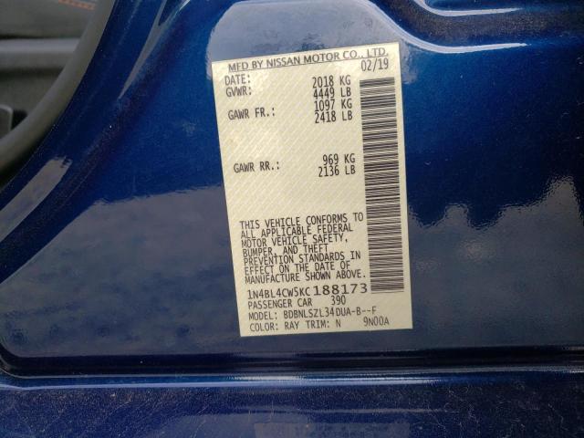 Photo 10 from auction – 2019 NISSAN ALTIMA SR with VIN 1N4BL4CW5KC188173