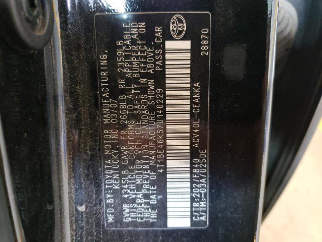 Photo 10 from auction – 2007 TOYOTA CAMRY CE with VIN 4T1BE46K57U140229