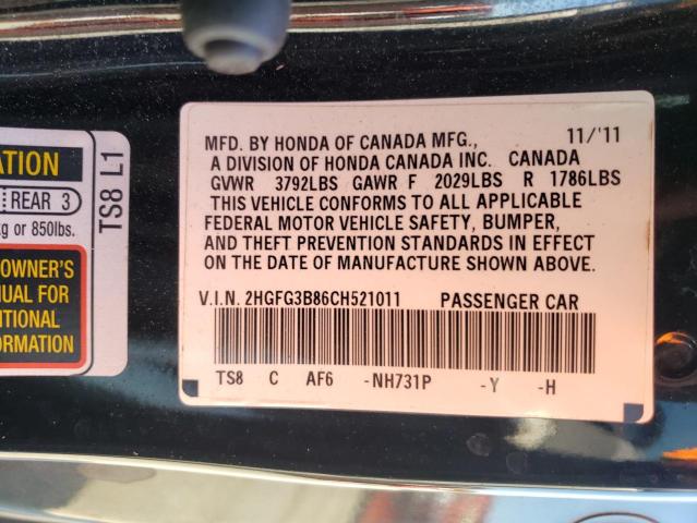 Photo 10 from auction – 2012 HONDA CIVIC EX with VIN 2HGFG3B86CH521011