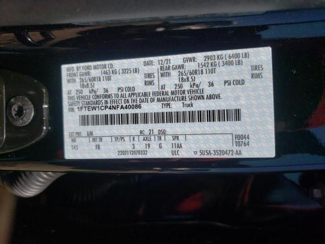 Photo 10 from auction – 2022 FORD F150 SUPER with VIN 1FTEW1CP4NFA40086
