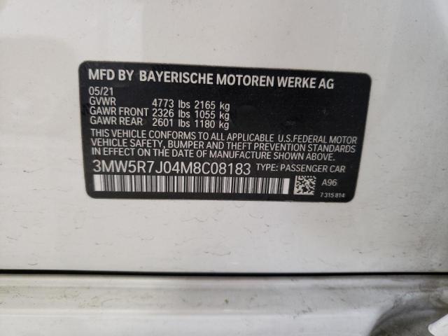 Photo 10 from auction – 2021 BMW 330XI with VIN 3MW5R7J04M8C08183