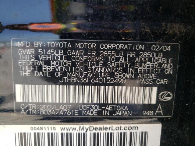 Photo 10 from auction – 2004 LEXUS LS 430 with VIN JTHBN36F640152490