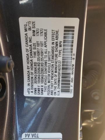 Photo 10 from auction – 2015 HONDA CR-V EX with VIN 2HKRM4H59FH670127