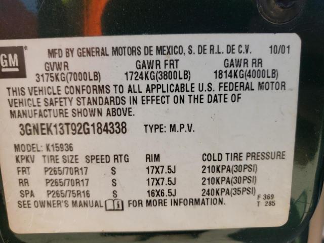 Photo 10 from auction – 2002 CHEVROLET AVALANCHE with VIN 3GNEK13T92G184338
