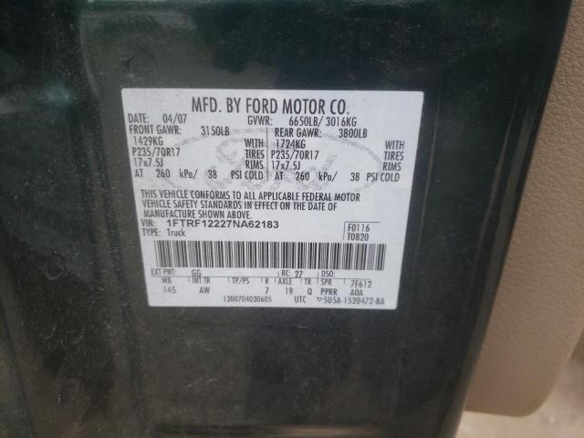 Photo 10 from auction – 2007 FORD F150 with VIN 1FTRF12227NA62183