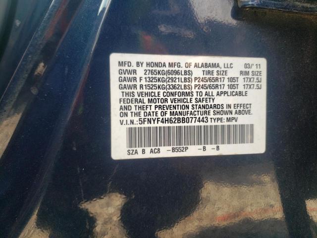 Photo 10 from auction – 2011 HONDA PILOT EXL with VIN 5FNYF4H62BB077443