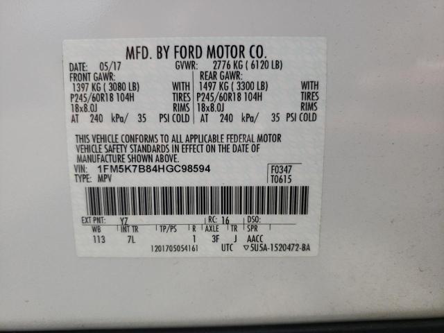 Photo 10 from auction – 2017 FORD EXPLORER with VIN 1FM5K7B84HGC98594