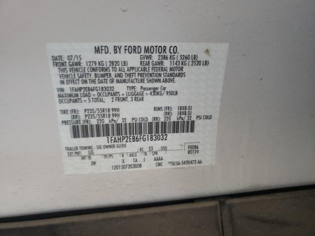 Photo 10 from auction – 2015 FORD TAURUS SEL with VIN 1FAHP2E86FG183032