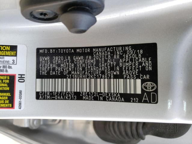 Photo 10 from auction – 2019 TOYOTA COROLLA L with VIN 2T1BURHE2KC178678