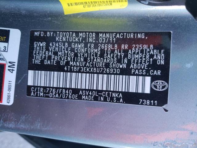 Photo 10 from auction – 2011 TOYOTA CAMRY with VIN 4T1BF3EKXBU726930